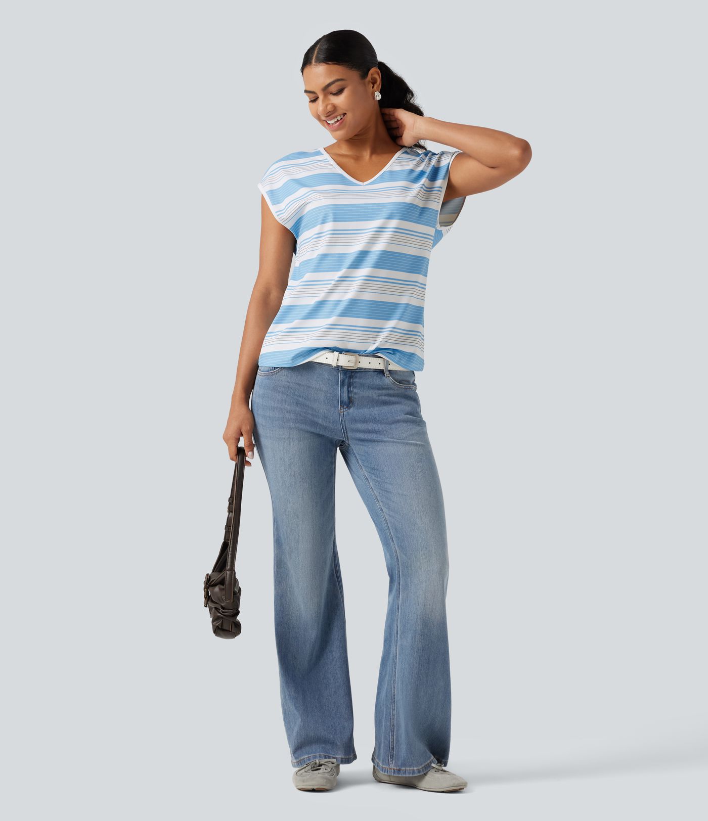 V Neck Short Sleeve Stripe Casual T-Shirt V Neck Short Sleeve Stripe Casual T-Shirt