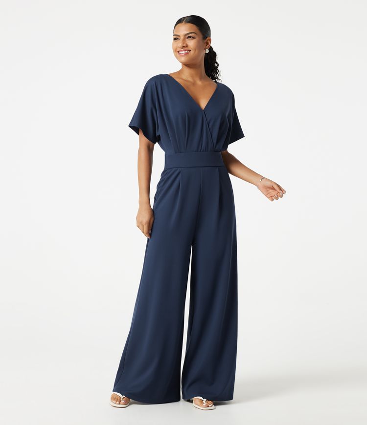 V Neck Short Sleeve Ruched Wide Leg Casual Jumpsuit with Pockets -Easy Peezy Edition