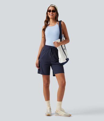 High Waisted Drawstring Bermuda Quick Dry Cool Touch Casual Cargo Shorts 7'' with Pockets-UPF40+