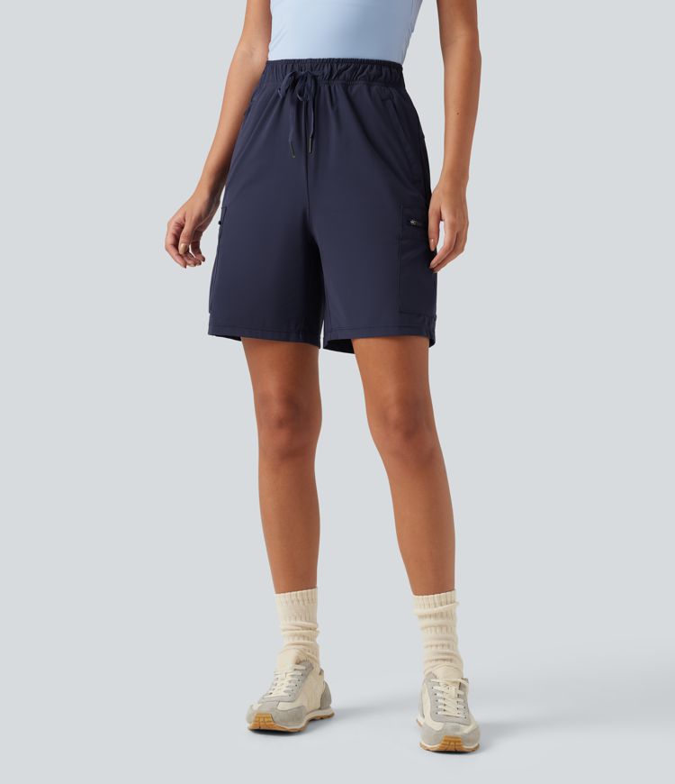 High Waisted Drawstring Bermuda Quick Dry Cool Touch Casual Cargo Shorts 7'' with Pockets-UPF40+