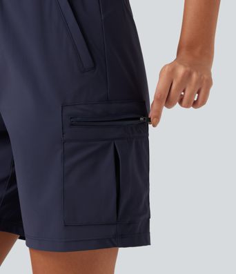 High Waisted Drawstring Bermuda Quick Dry Cool Touch Casual Cargo Shorts 7'' with Pockets-UPF40+