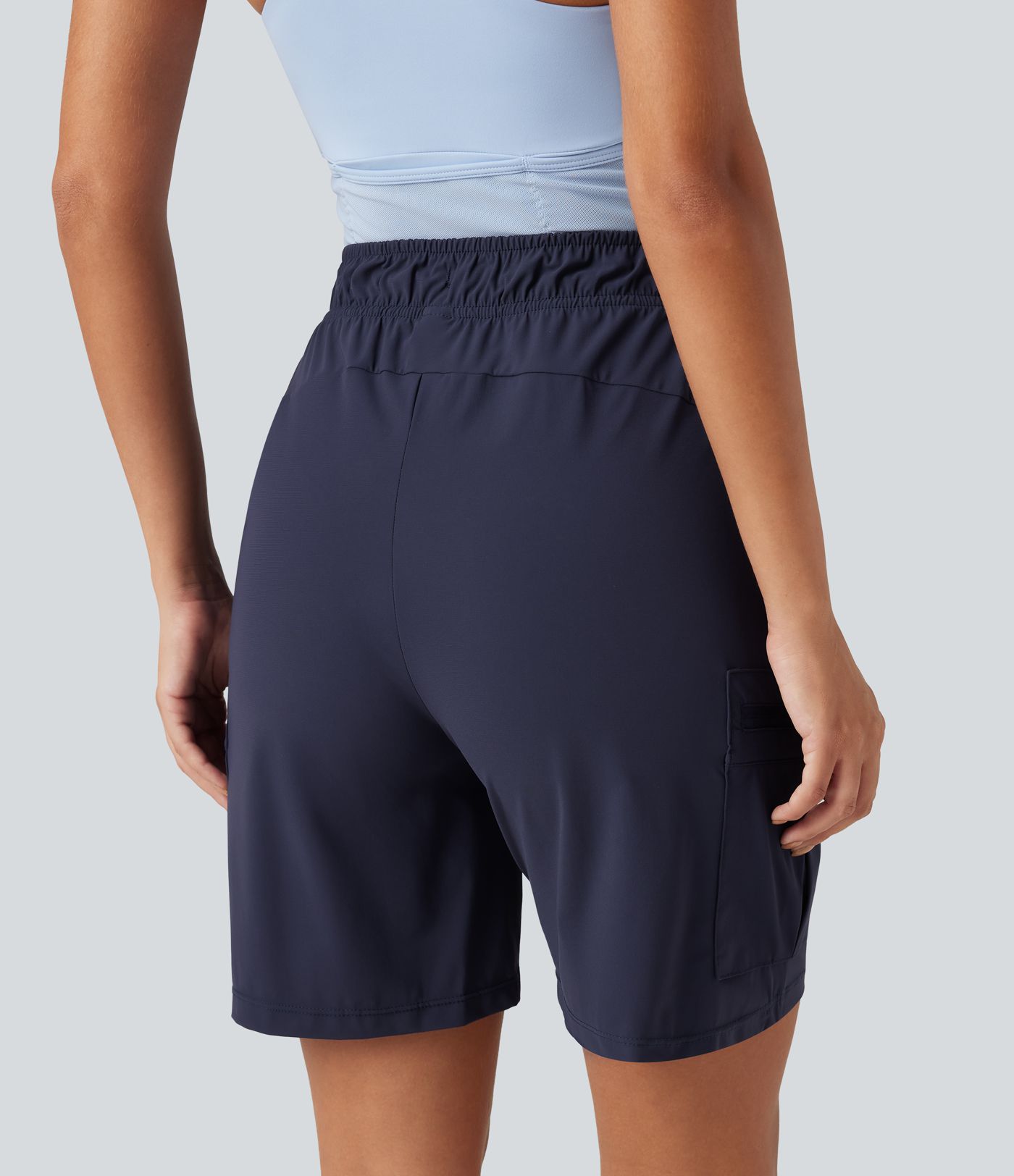 High Waisted Drawstring Bermuda Quick Dry Cool Touch Casual Cargo Shorts 7'' with Pockets-UPF40+