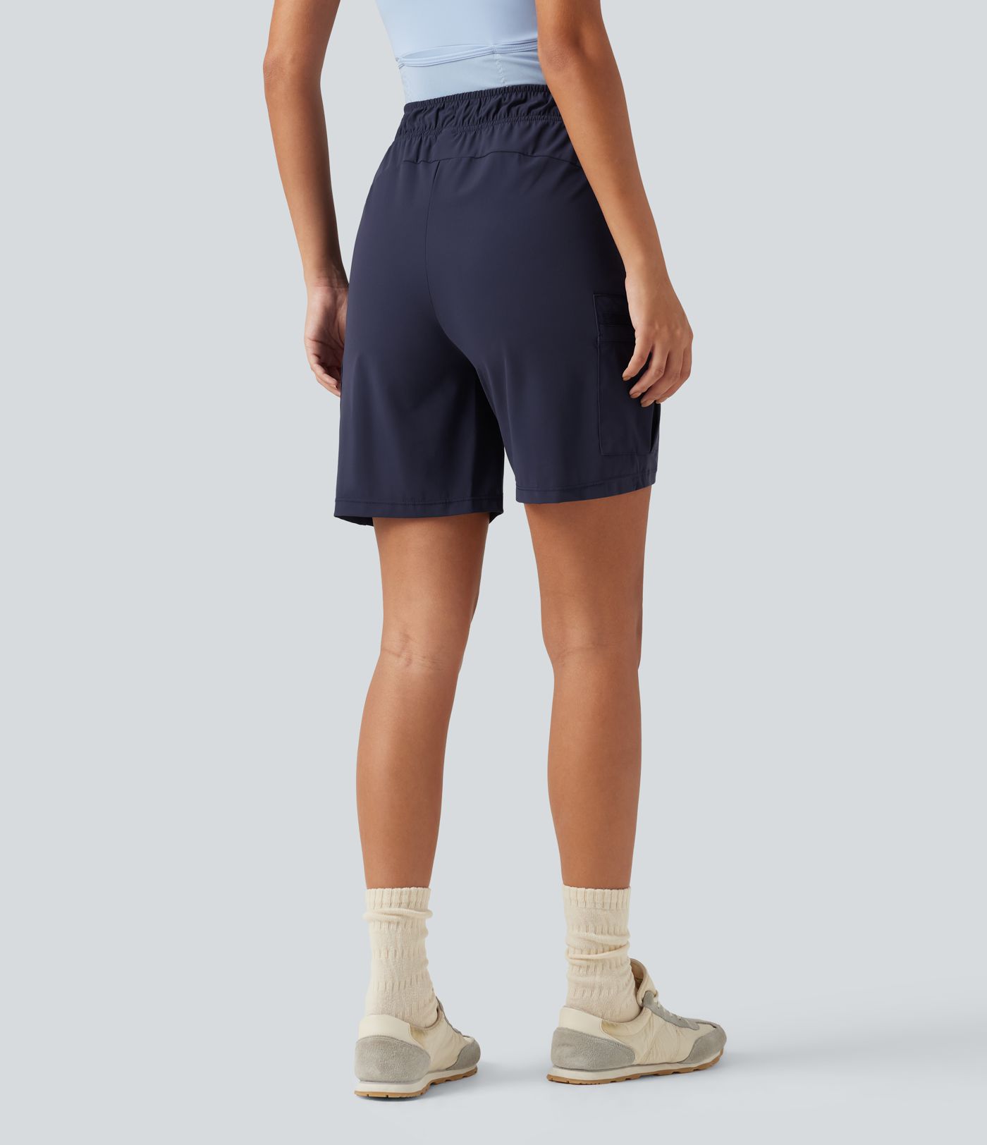 High Waisted Drawstring Bermuda Quick Dry Cool Touch Casual Cargo Shorts 7'' with Pockets-UPF40+