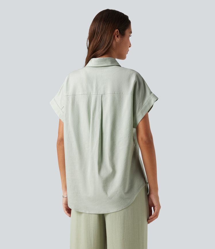 Short Sleeve Casual Cotton Linen Shirt with Pocket Short Sleeve Casual Cotton Linen Shirt with Pocket