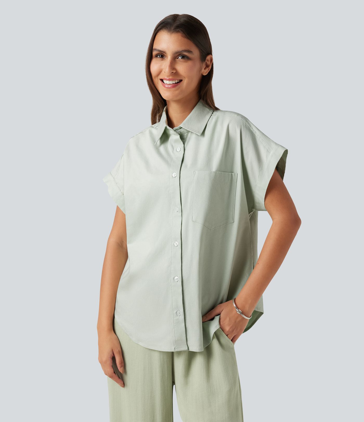 Short Sleeve Casual Cotton Linen Shirt with Pocket Short Sleeve Casual Cotton Linen Shirt with Pocket