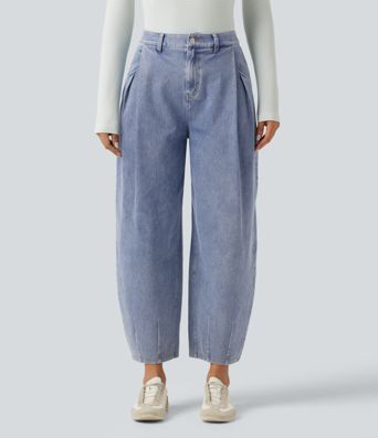 Halara Flex™ High Waisted Barrel Leg Casual Jeans with Pockets Halara Flex™ High Waisted Barrel Leg Casual Jeans with Pockets