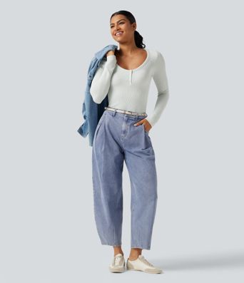 Halara Flex™ High Waisted Barrel Leg Casual Jeans with Pockets Halara Flex™ High Waisted Barrel Leg Casual Jeans with Pockets