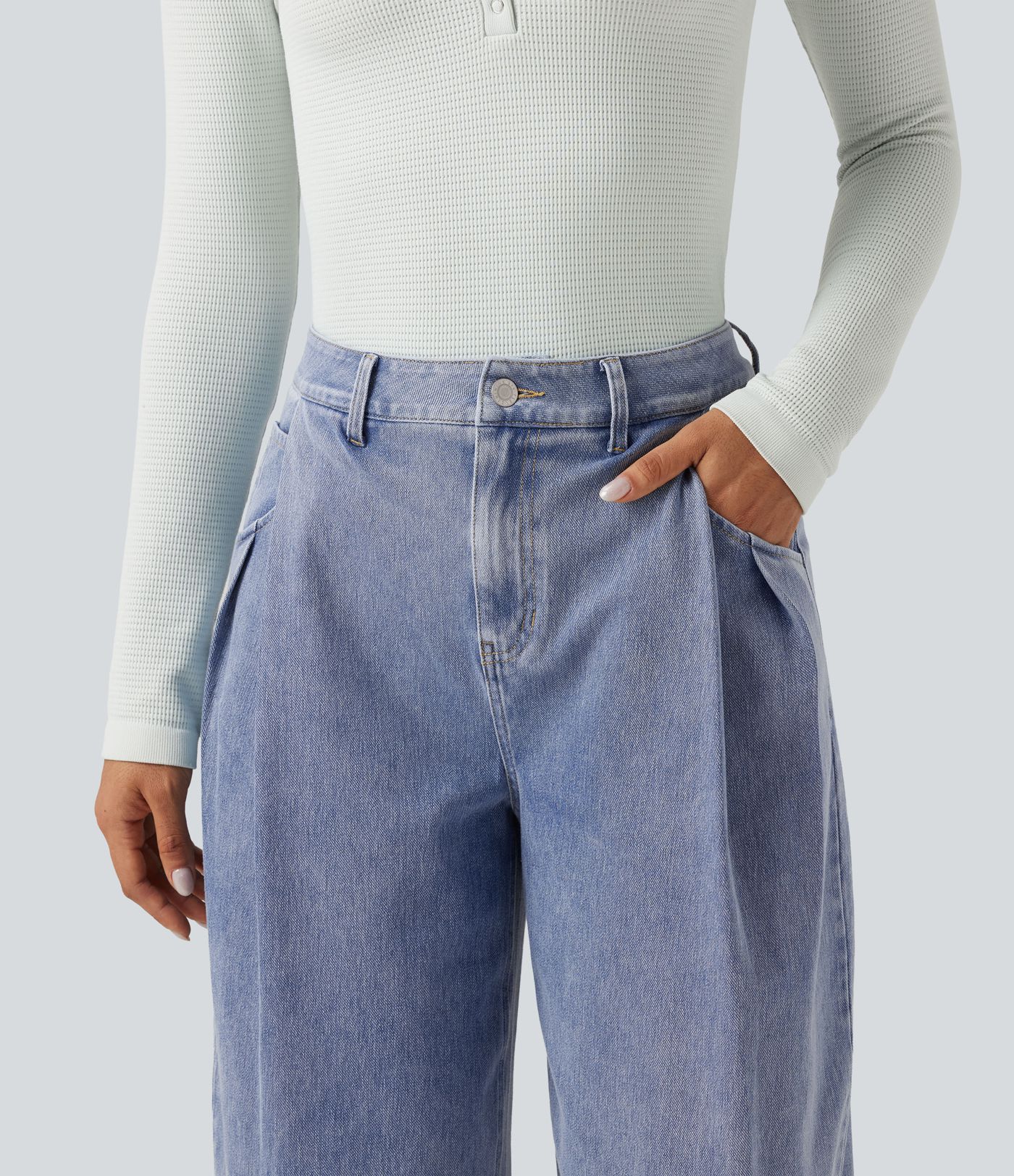Halara Flex™ High Waisted Barrel Leg Casual Jeans with Pockets Halara Flex™ High Waisted Barrel Leg Casual Jeans with Pockets