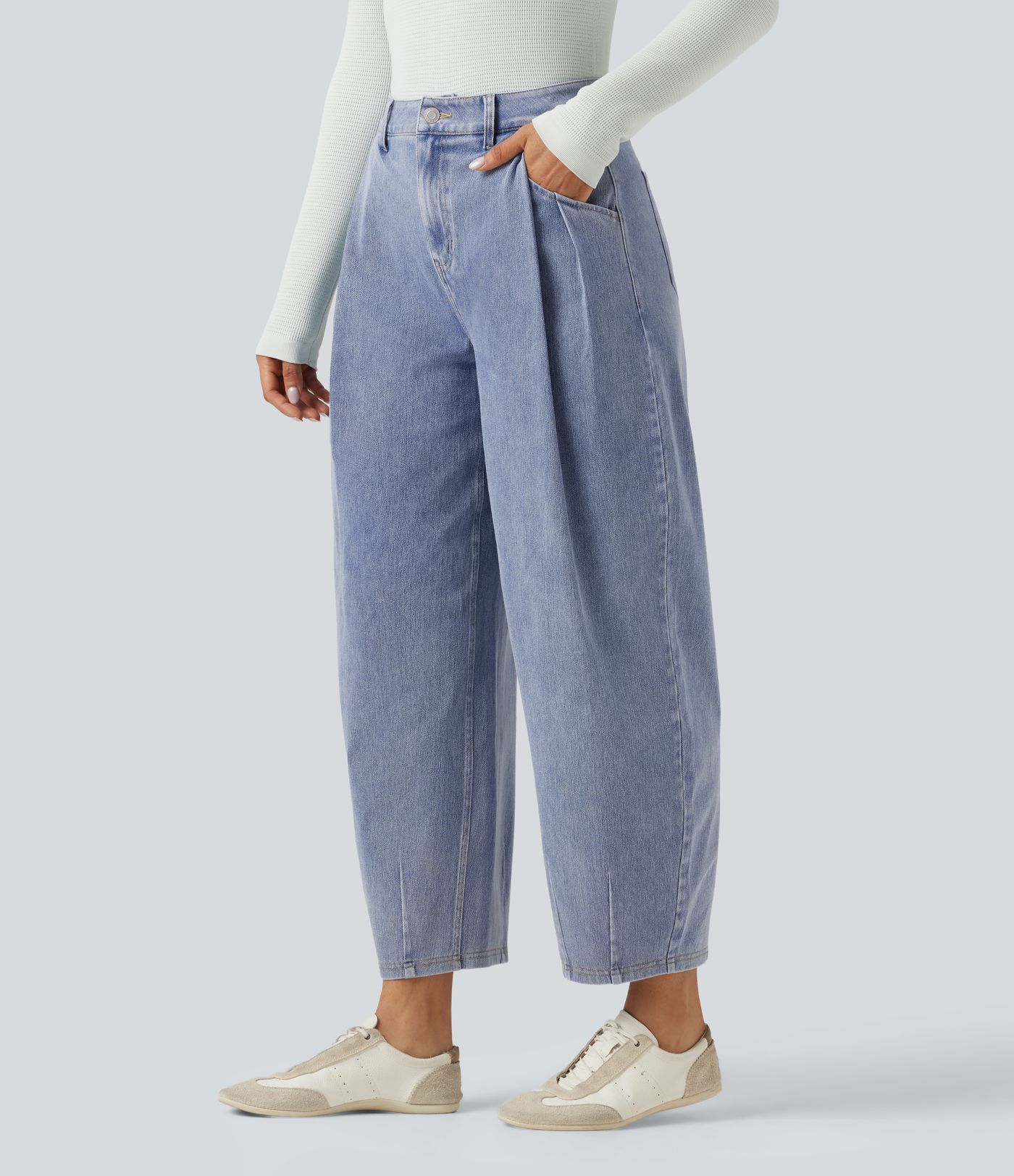 Halara Flex™ High Waisted Barrel Leg Casual Jeans with Pockets Halara Flex™ High Waisted Barrel Leg Casual Jeans with Pockets