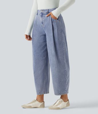 Halara Flex™ High Waisted Barrel Leg Casual Jeans with Pockets Halara Flex™ High Waisted Barrel Leg Casual Jeans with Pockets