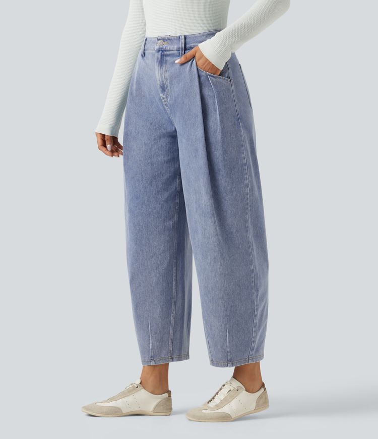 Halara Flex™ High Waisted Barrel Leg Casual Jeans with Pockets Halara Flex™ High Waisted Barrel Leg Casual Jeans with Pockets