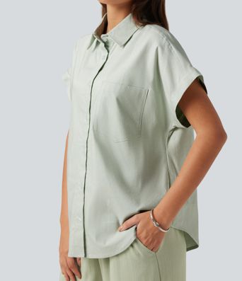 Short Sleeve Casual Cotton Linen Shirt with Pocket Short Sleeve Casual Cotton Linen Shirt with Pocket