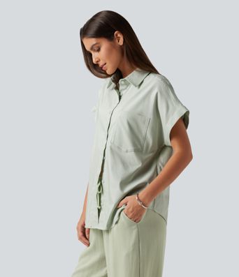 Short Sleeve Casual Cotton Linen Shirt with Pocket Short Sleeve Casual Cotton Linen Shirt with Pocket
