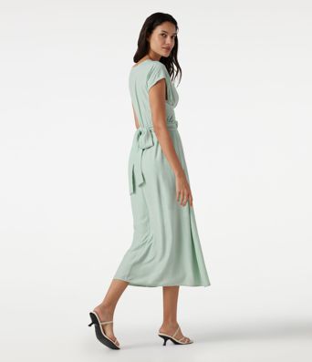 V Neck Short Sleeve Tie Back Midi Casual Linen-Blend Flowy Dress with Pockets V Neck Short Sleeve Tie Back Midi Casual Linen-Blend Flowy Dress with Pockets