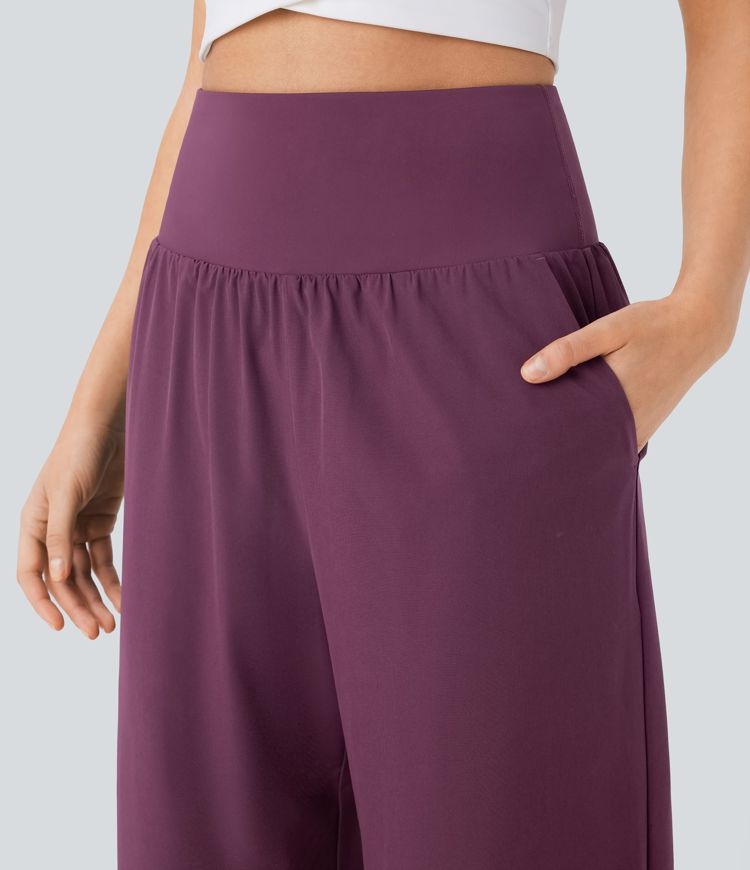 Breezeful™ High Waisted Tummy Control Split Hem Quick Dry Resort Pants with Pockets