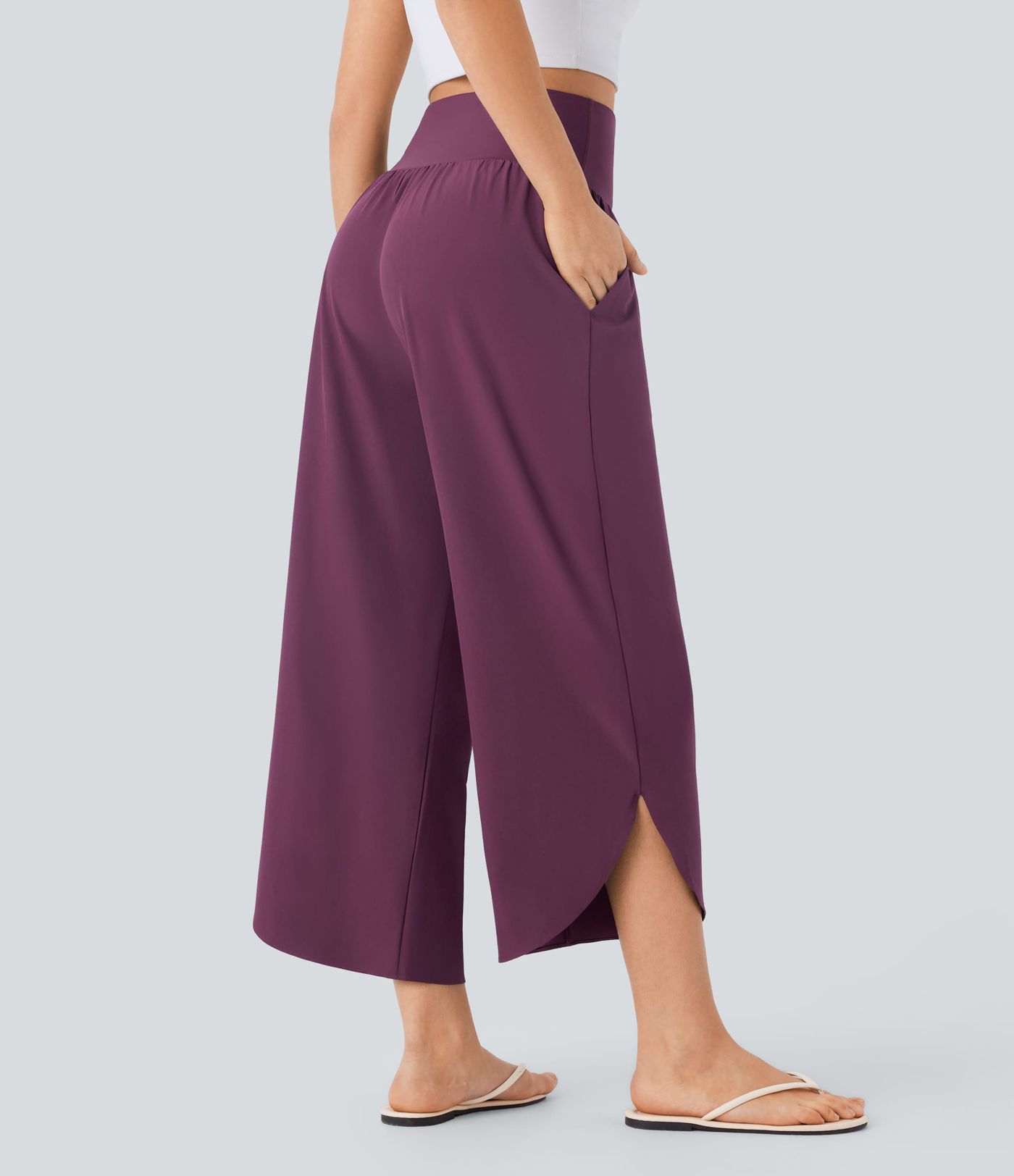 Breezeful™ High Waisted Tummy Control Split Hem Quick Dry Resort Pants with Pockets