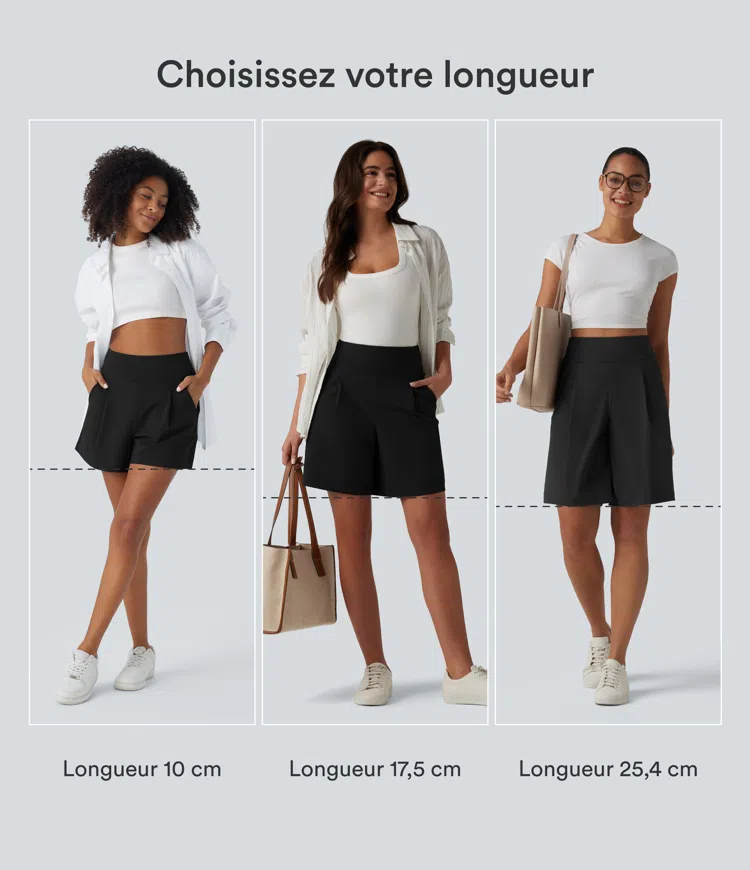 Schwarz DayStretch hochgeschnittene, weite Work-Shorts 4'' mit Taschen / 2