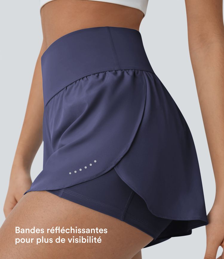 Softlyzero™ QuickDry Short de course à pied 2-en-1 taille haute à ourlet croisé avec pois réfléchissants et poches latérales Softlyzero™ QuickDry Short de course à pied 2-en-1 taille haute à ourlet croisé avec pois réfléchissants et poches latérales