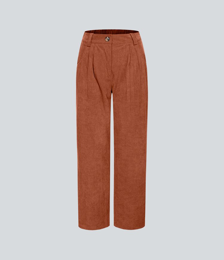 Mid Rise Zipper Pocket Corduroy Casual Pants