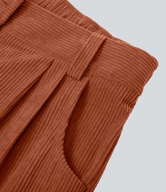 Mid Rise Zipper Pocket Corduroy Casual Pants