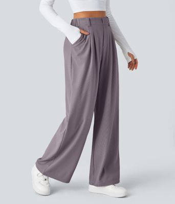 Halara Flex™ High Waisted Pocket Wide Leg Waffle Work Pants Halara Flex™ High Waisted Pocket Wide Leg Waffle Work Pants