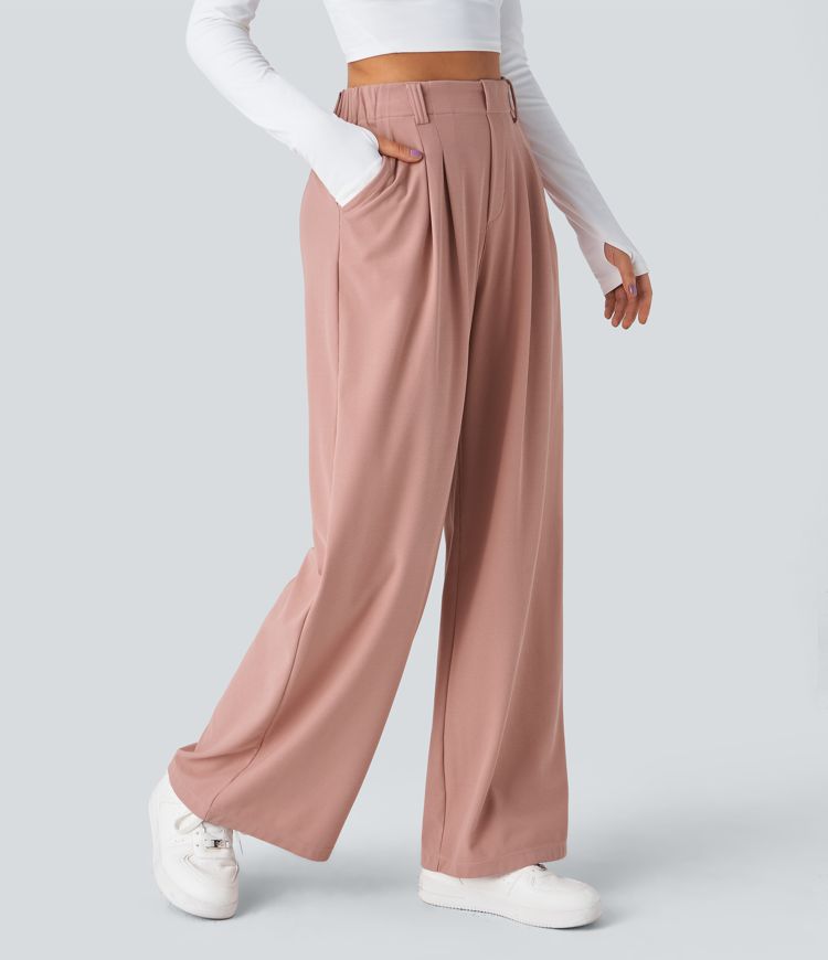 Pantalon Tailleur Large Fluide Halara Flex™ Gaufré Taille Haute Poches Latérales