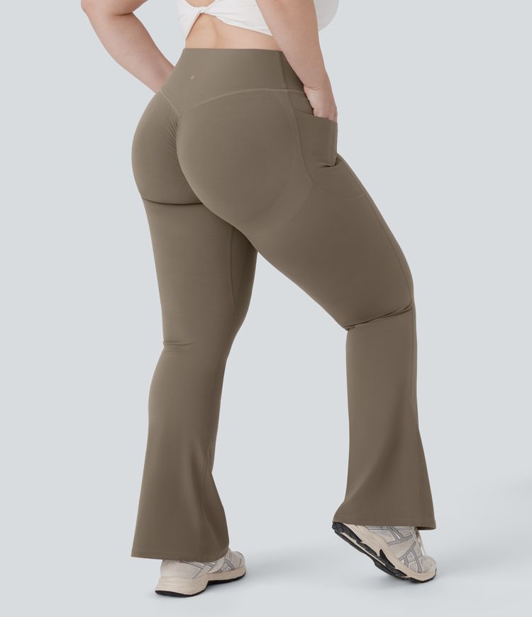 Pantalon de yoga à coupe bootcut gainant galbant taille haute grande taille avec effet scrunch et poches Halara UltraSculpt™