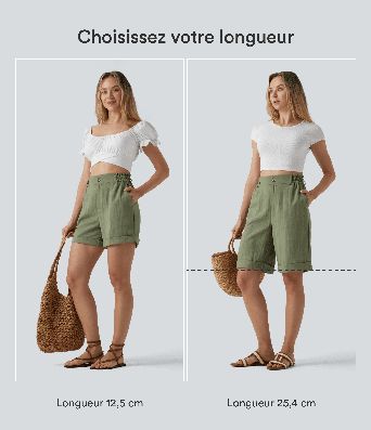 Short resort 12,5 cm taille haute effet lin avec ourlet roulotté et poches Short resort 12,5 cm taille haute effet lin avec ourlet roulotté et poches