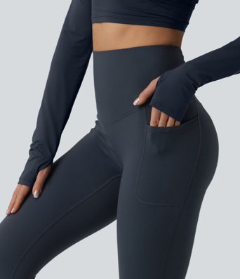 Halara Ultrasculpt™ - Laufleggings mit hohem Crossover-Bund, Seitentaschen und Bauchkontrolle