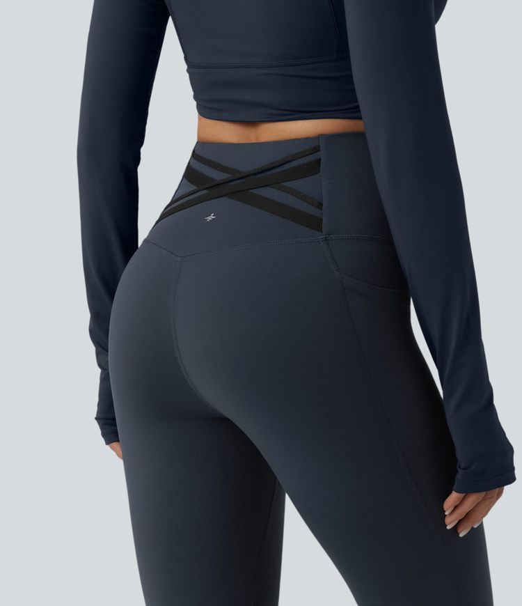 Halara Ultrasculpt™ - Laufleggings mit hohem Crossover-Bund, Seitentaschen und Bauchkontrolle