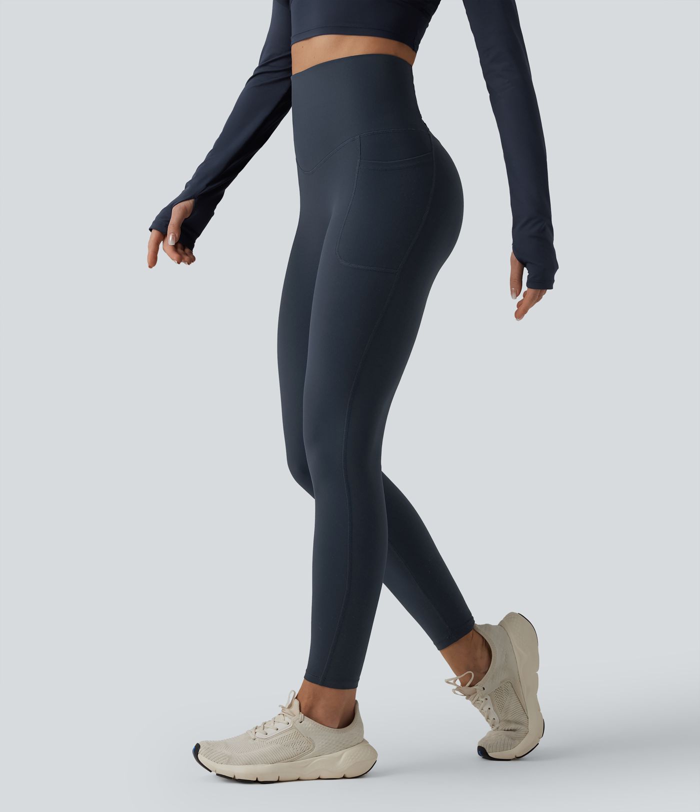 Halara Ultrasculpt™ - Laufleggings mit hohem Crossover-Bund, Seitentaschen und Bauchkontrolle