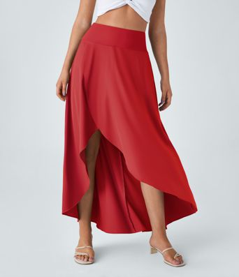 Breezeful™ High Waisted High Low Ruffle 2-in-1 Flowy Quick Dry Casual Regular Maxi Skirt