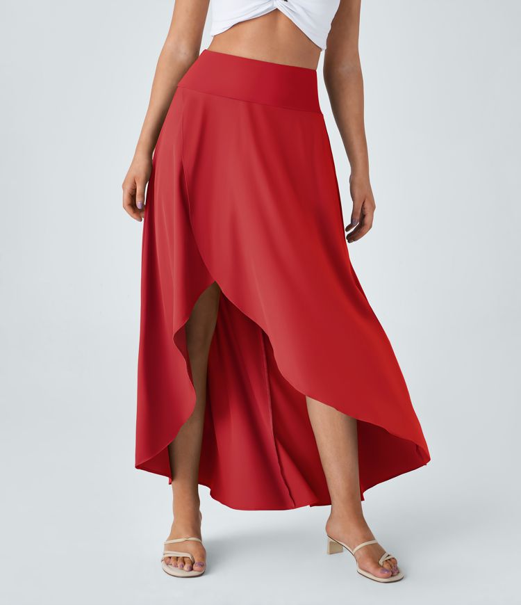 Breezeful™ High Waisted High Low Ruffle 2-in-1 Flowy Quick Dry Casual Regular Maxi Skirt