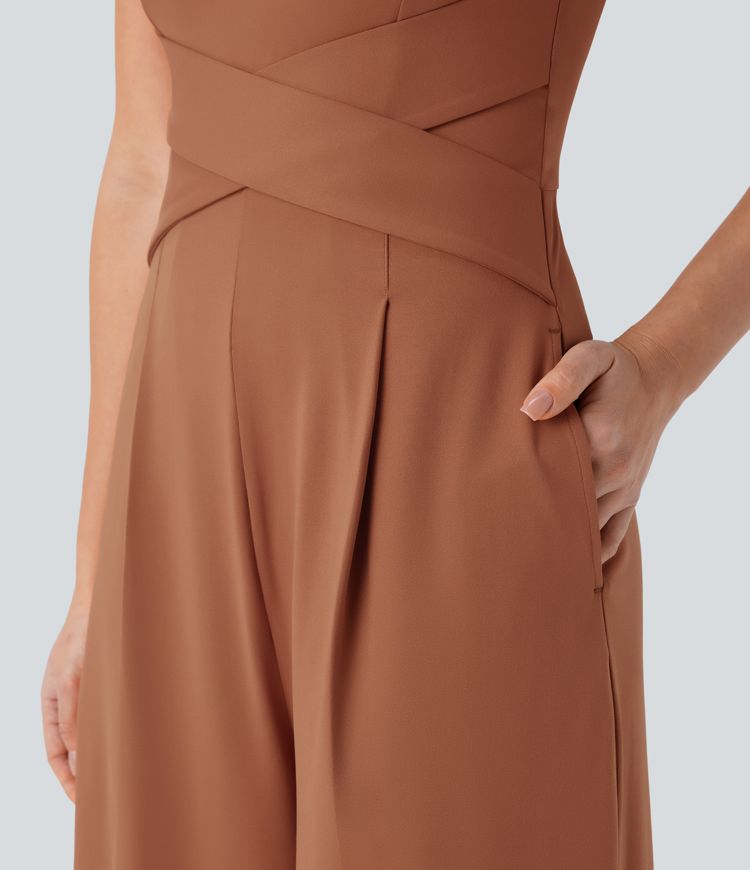U Back Sleeveless Casual Party Jumpsuit with Pockets