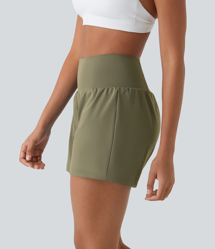 Withered Green SoftlyZero™ Airy Super High Waisted 2-in-1  InstantCool Yoga Shorts 5'' with Pockets-Longer Length / 1
