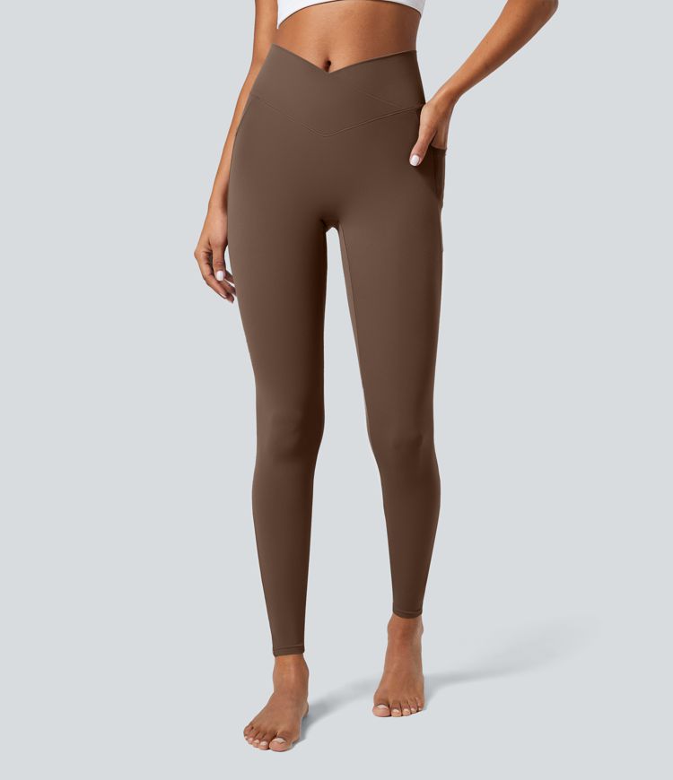 Women's SoftlyZero™ Crossover Pocket Plain Leggings-UPF50+ - Halara