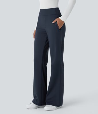 Pantalon tailleur évasé taille mi-haute Halara Flex™ DayStretch avec zip latéral et poches