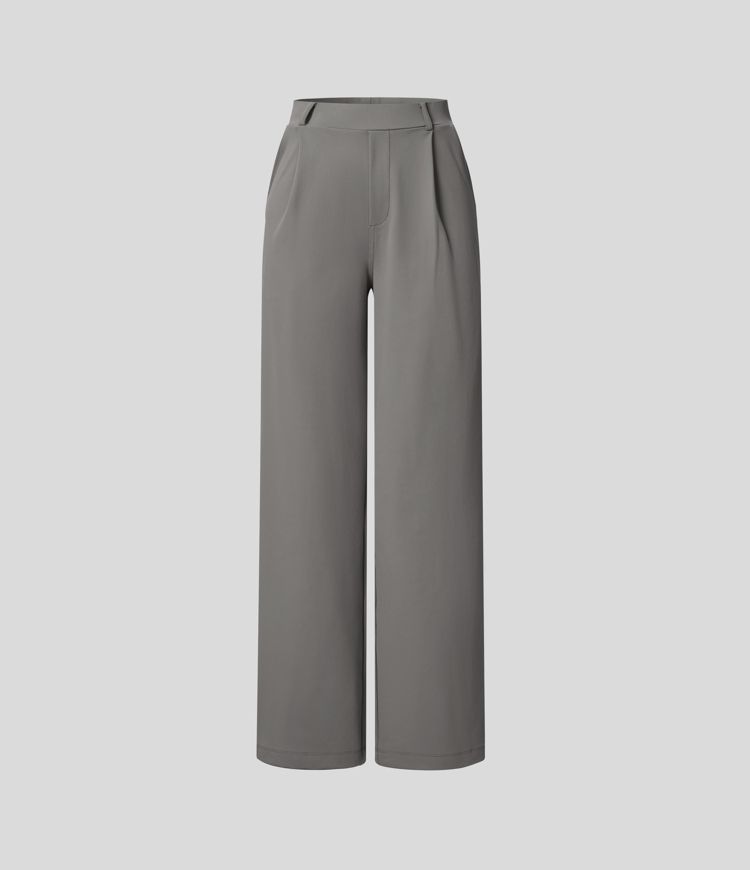 Halara Flex™ plissierte dehnbare Stoffhose mit hohem Bund, Seitentaschen und geradem Bein