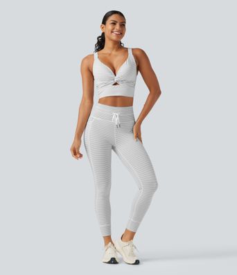 Low Support Non-Removable Pad Push-Up Stripe Yoga Sports Bra