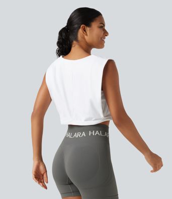 SoftlyZero™ Airy V Neck Rolled Hem Cool Touch Cropped Yoga Tank Top-UPF50+