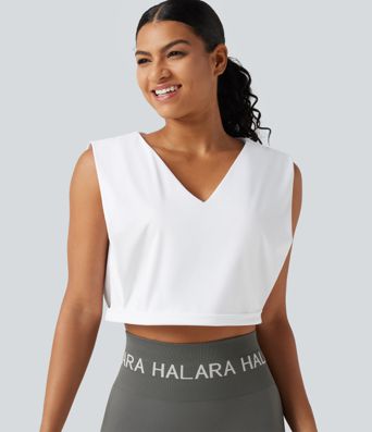 SoftlyZero™ Airy V Neck Rolled Hem Cool Touch Cropped Yoga Tank Top-UPF50+