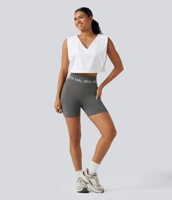 SoftlyZero™ Airy V Neck Rolled Hem Cool Touch Cropped Yoga Tank Top-UPF50+