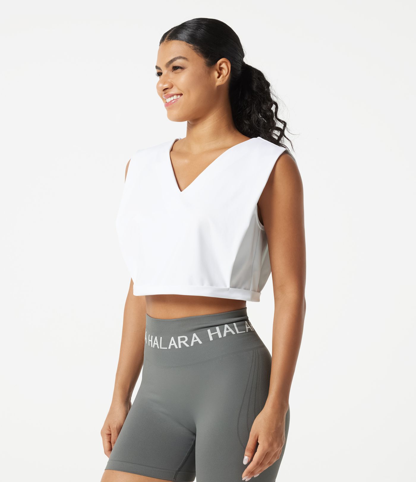 SoftlyZero™ Airy V Neck Rolled Hem Cool Touch Cropped Yoga Tank Top-UPF50+
