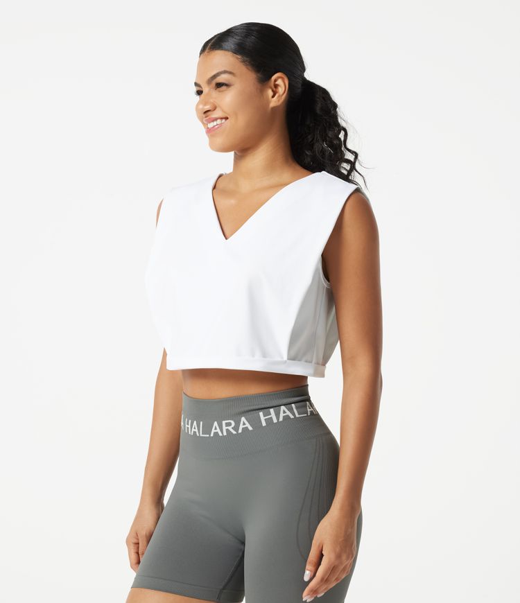 SoftlyZero™ Airy V Neck Rolled Hem Cool Touch Cropped Yoga Tank Top-UPF50+