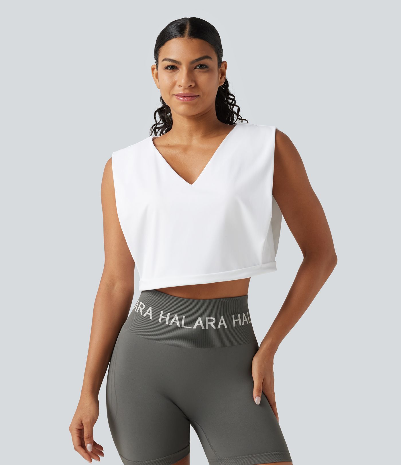 SoftlyZero™ Airy V Neck Rolled Hem Cool Touch Cropped Yoga Tank Top-UPF50+