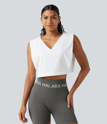 SoftlyZero™ Airy V Neck Rolled Hem Cool Touch Cropped Yoga Tank Top-UPF50+