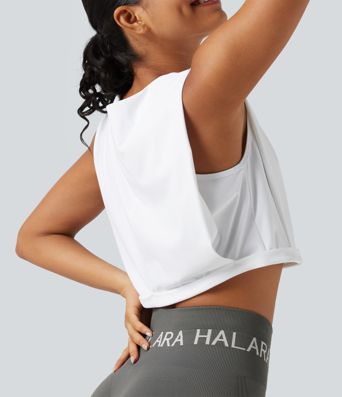 SoftlyZero™ Airy V Neck Rolled Hem Cool Touch Cropped Yoga Tank Top-UPF50+