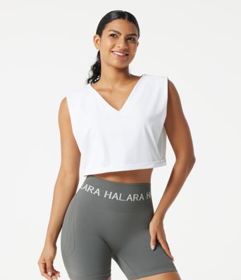 SoftlyZero™ Airy V Neck Rolled Hem Cool Touch Cropped Yoga Tank Top-UPF50+