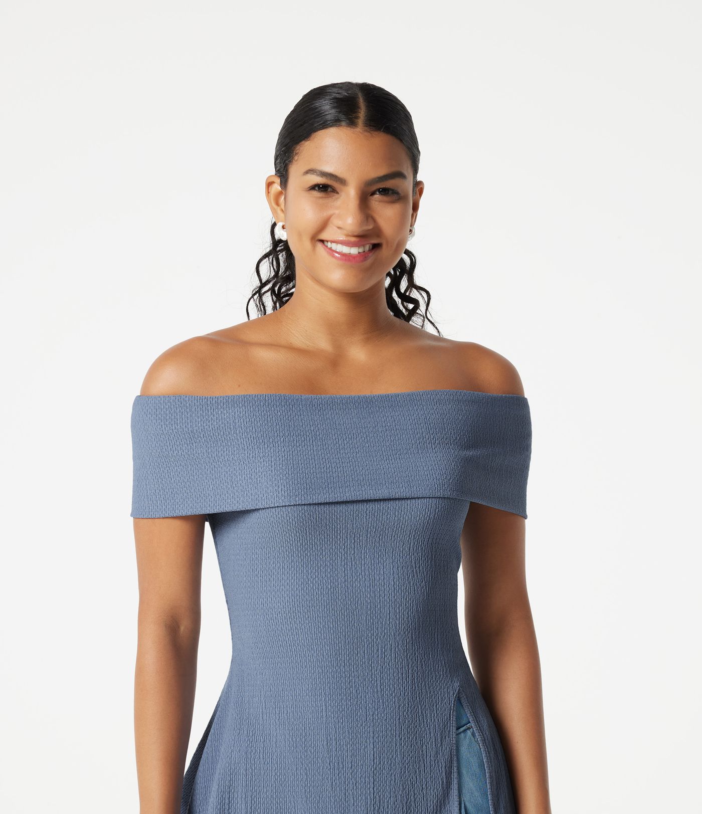Off Shoulder Short Sleeve Split Hem Casual Top