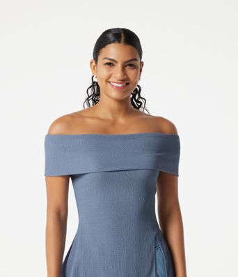 Off Shoulder Short Sleeve Split Hem Casual Top